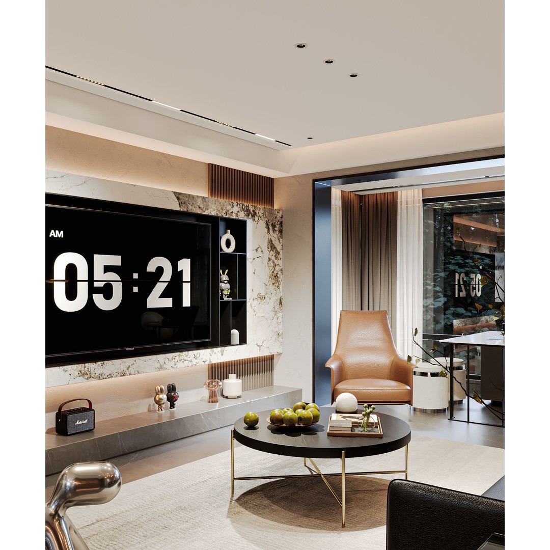 Nighttime Apartment Interior 3D Model – Luxurious Living Room, FBX, OBJ - View 7