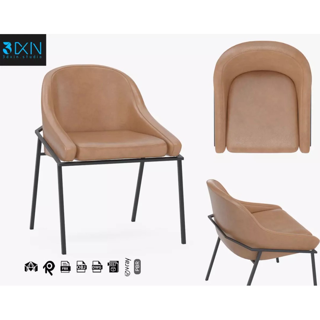 IZOARD Upholstered Metal Chair 3D Model – High Quality PBR Asset, FBX - View 2