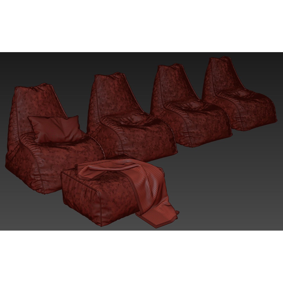 Bean Bag Chair & Pouf 3D Model – Modern Furniture, FBX - View 10