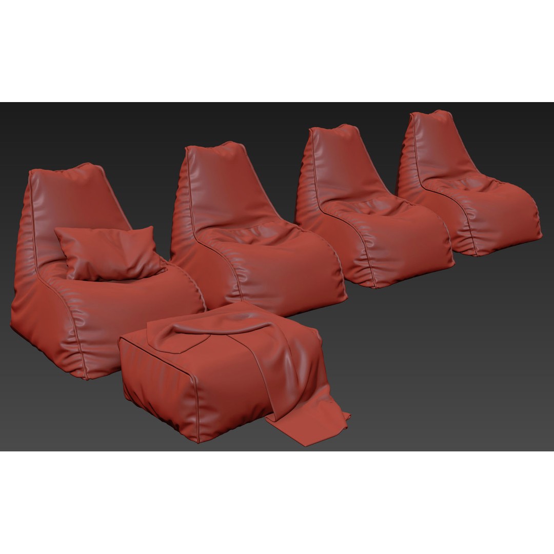 Bean Bag Chair & Pouf 3D Model – Modern Furniture, FBX - View 11