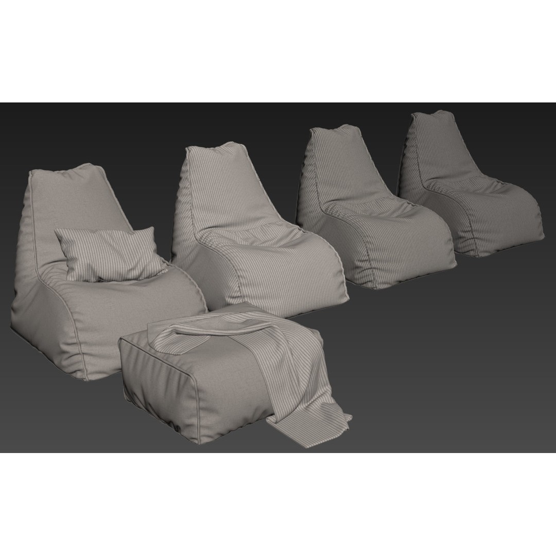 Bean Bag Chair & Pouf 3D Model – Modern Furniture, FBX - View 12