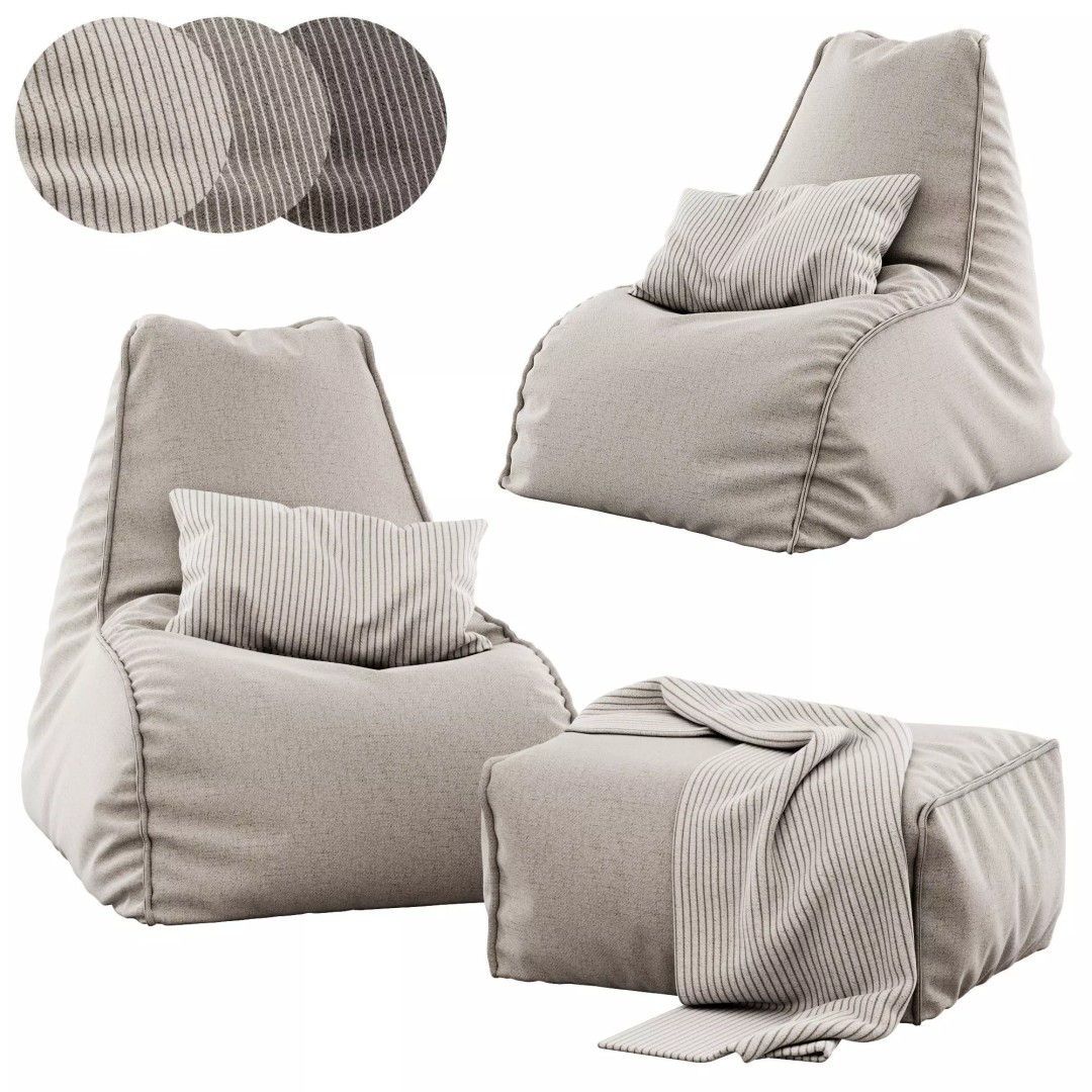 Bean Bag Chair & Pouf 3D Model – Modern Furniture, FBX - View 2