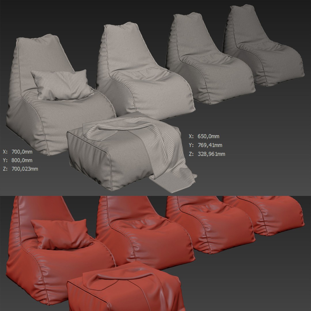 Bean Bag Chair & Pouf 3D Model – Modern Furniture, FBX - View 8