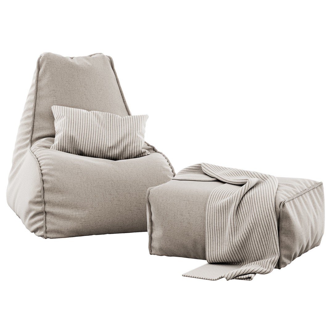 Bean Bag Chair & Pouf 3D Model – Modern Furniture, FBX - View 9