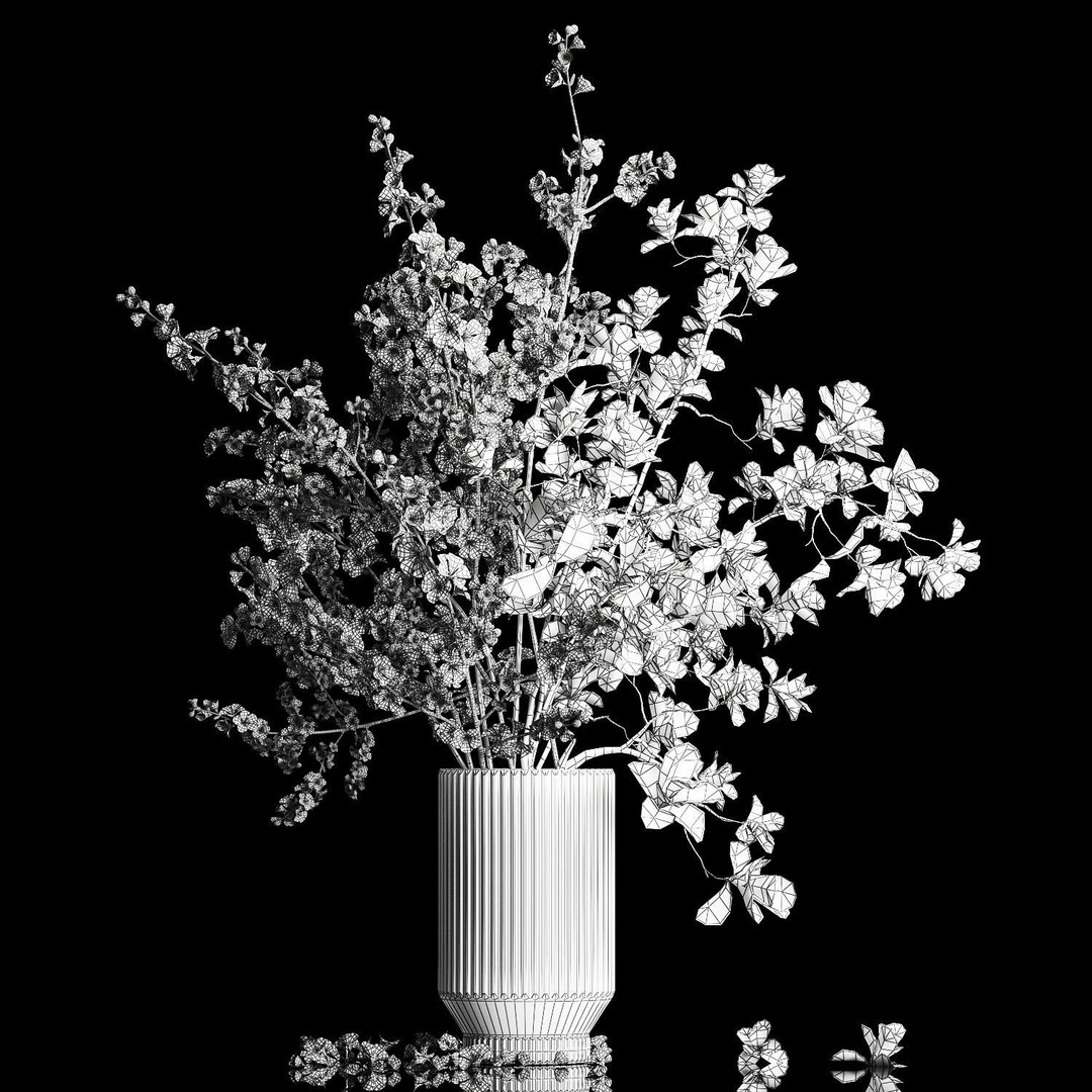 Sakura Bouquet 3D Model – White Cherry Blossoms in Glass Vase