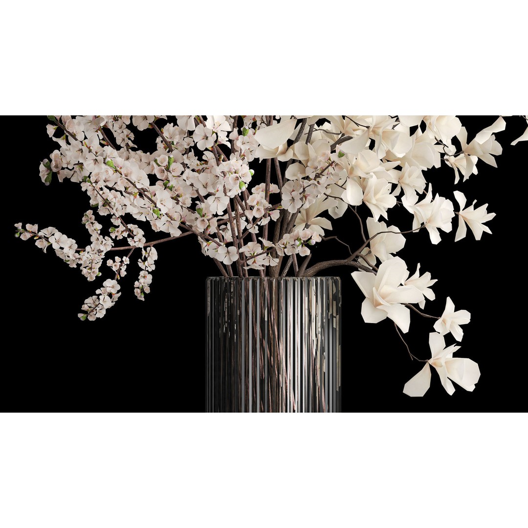 Sakura Bouquet 3D Model – White Cherry Blossoms in Glass Vase - View 4