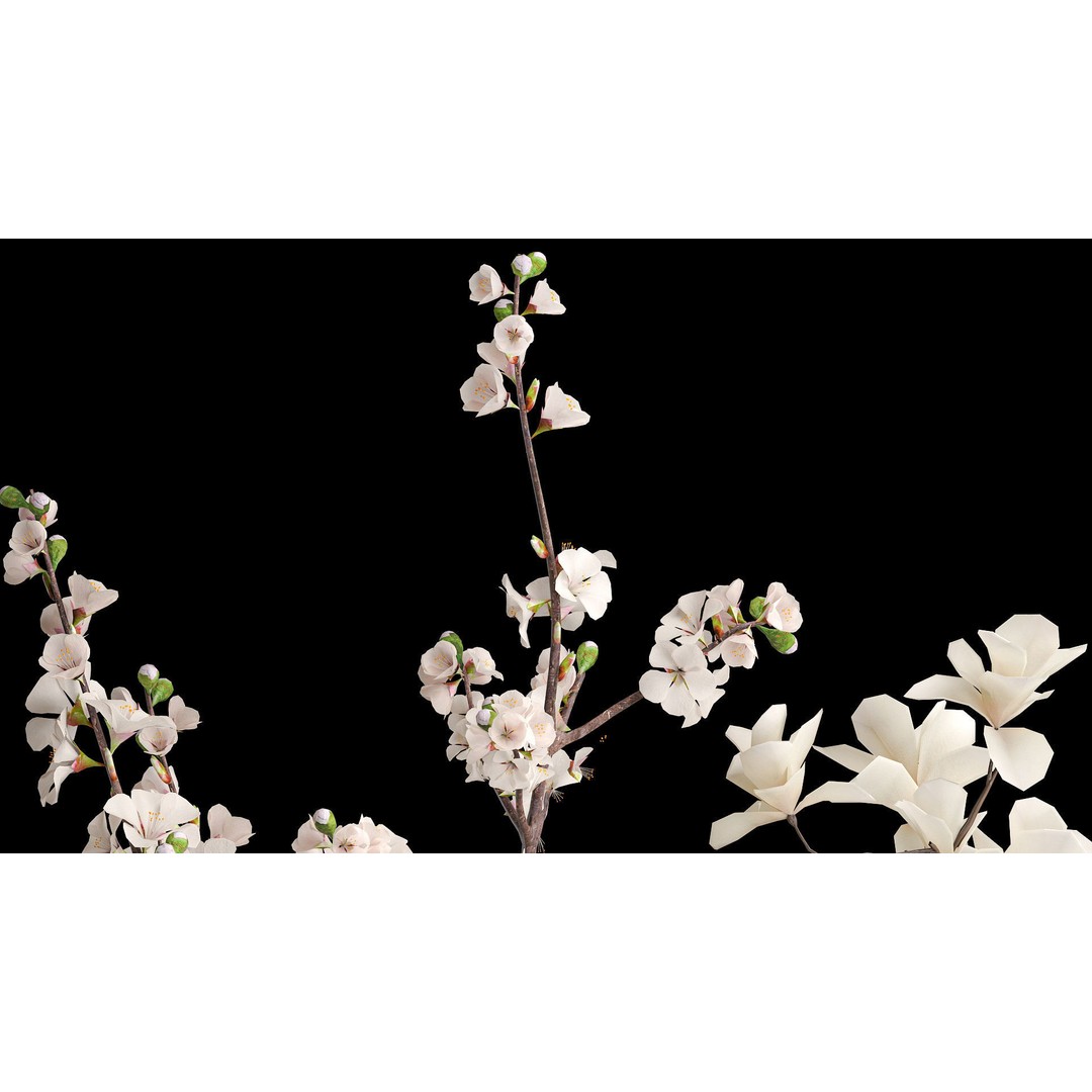 Sakura Bouquet 3D Model – White Cherry Blossoms in Glass Vase - View 6