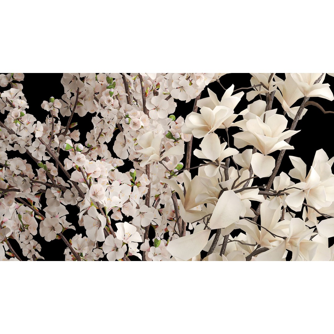 Sakura Bouquet 3D Model – White Cherry Blossoms in Glass Vase - View 8