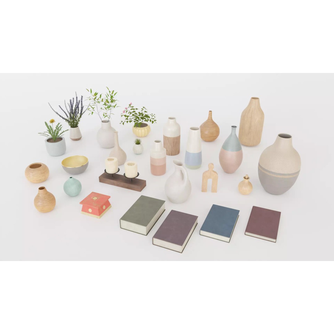 Decorative Interior Objects 3D Model – PBR Textures, FBX, OBJ Formats - View 2