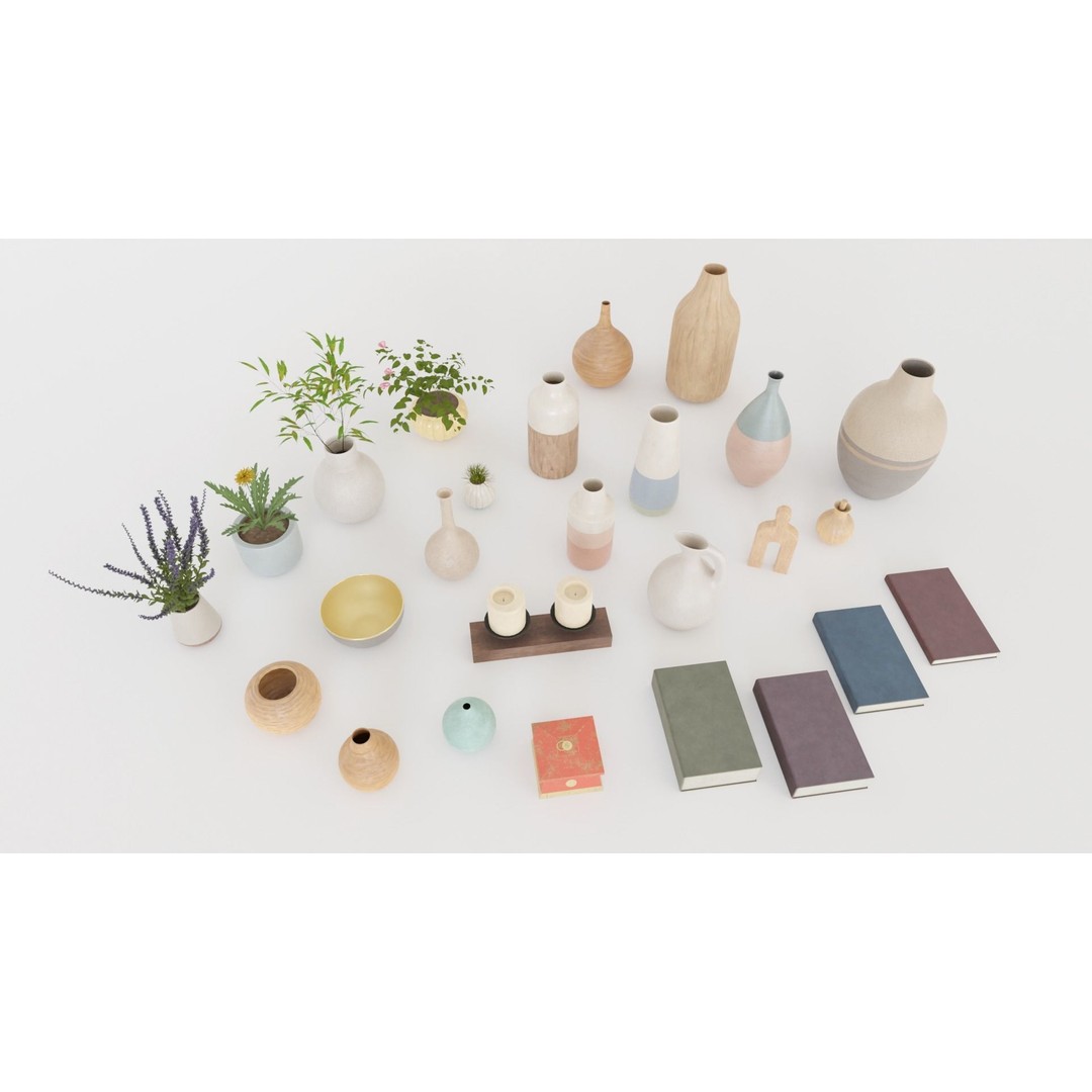 Decorative Interior Objects 3D Model – PBR Textures, FBX, OBJ Formats - View 3