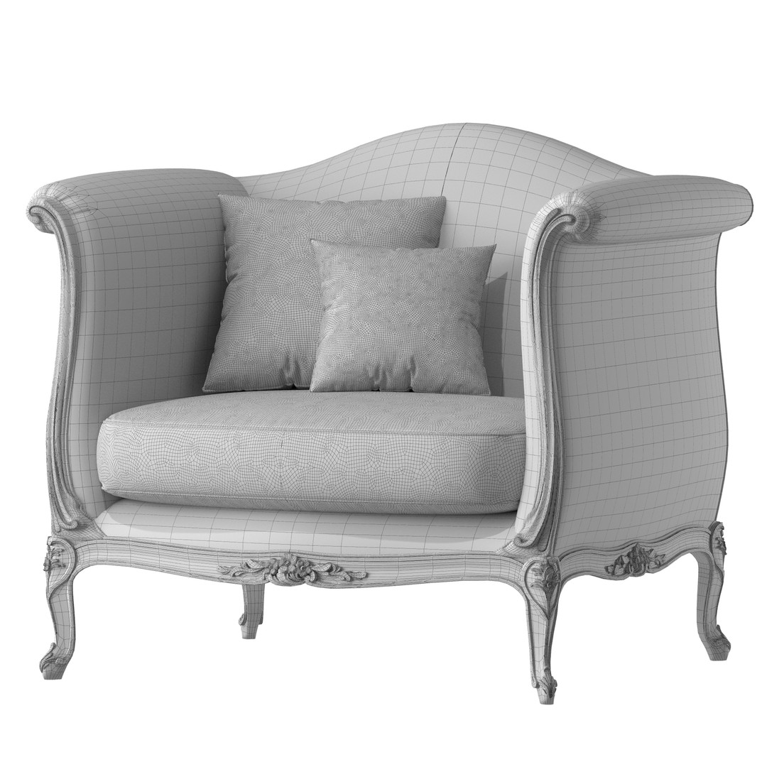Serpentine Armchair 3D Model – Elegant Furniture Asset, FBX, PBR - View 4