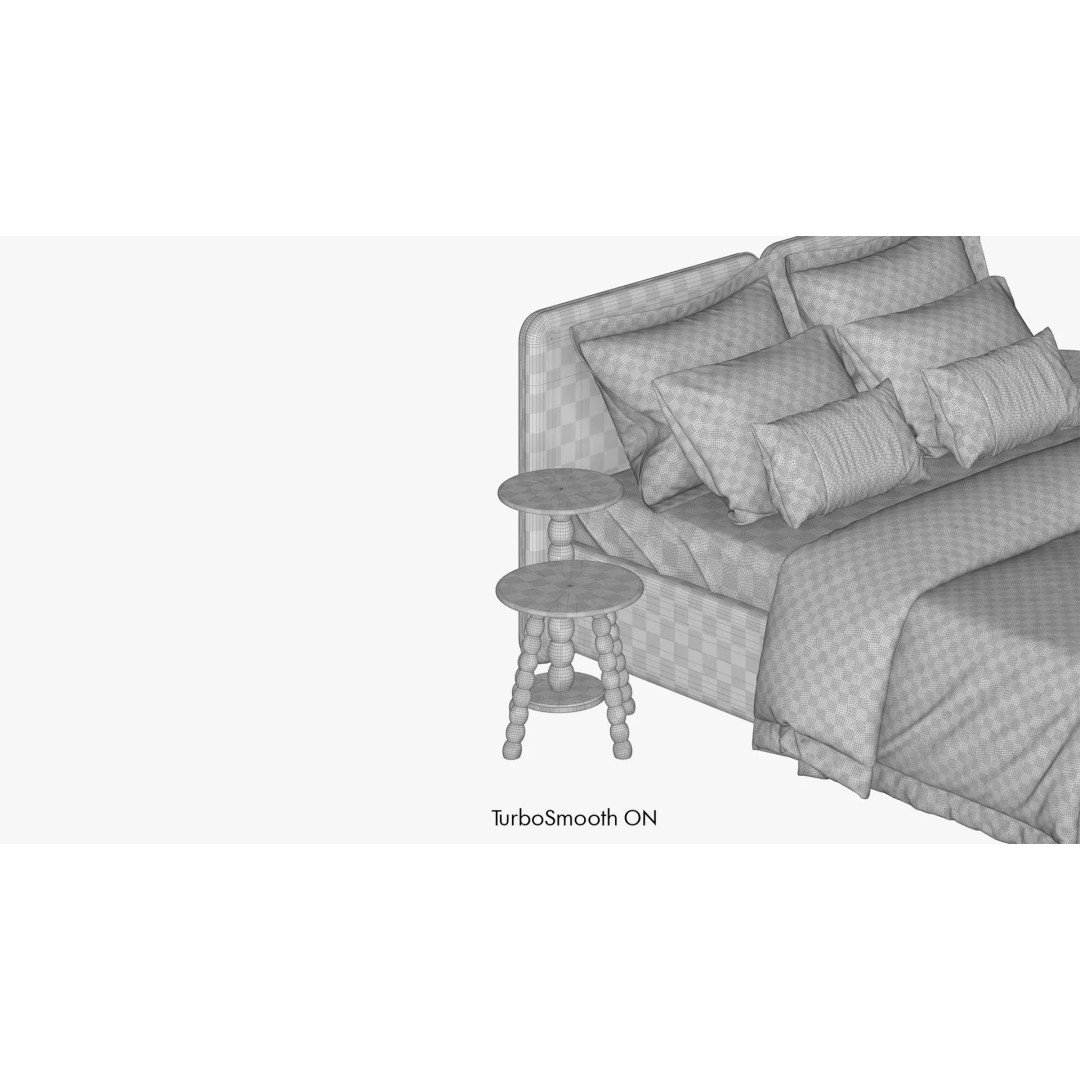 Beige Bed 3D Model – Stylish Upholstered Design with PBR Textures