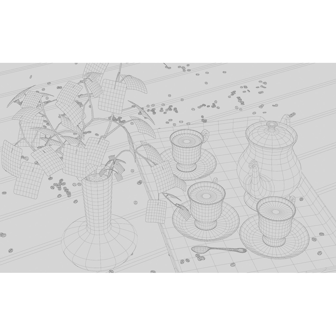 Tea Set 3D Model – High Poly Tableware Scene, Blender, FBX, OBJ - View 12
