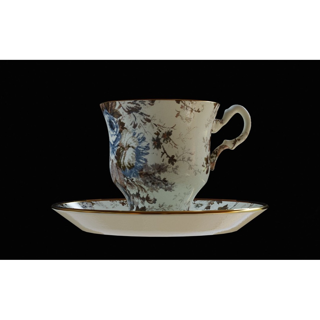 Tea Set 3D Model – High Poly Tableware Scene, Blender, FBX, OBJ - View 5