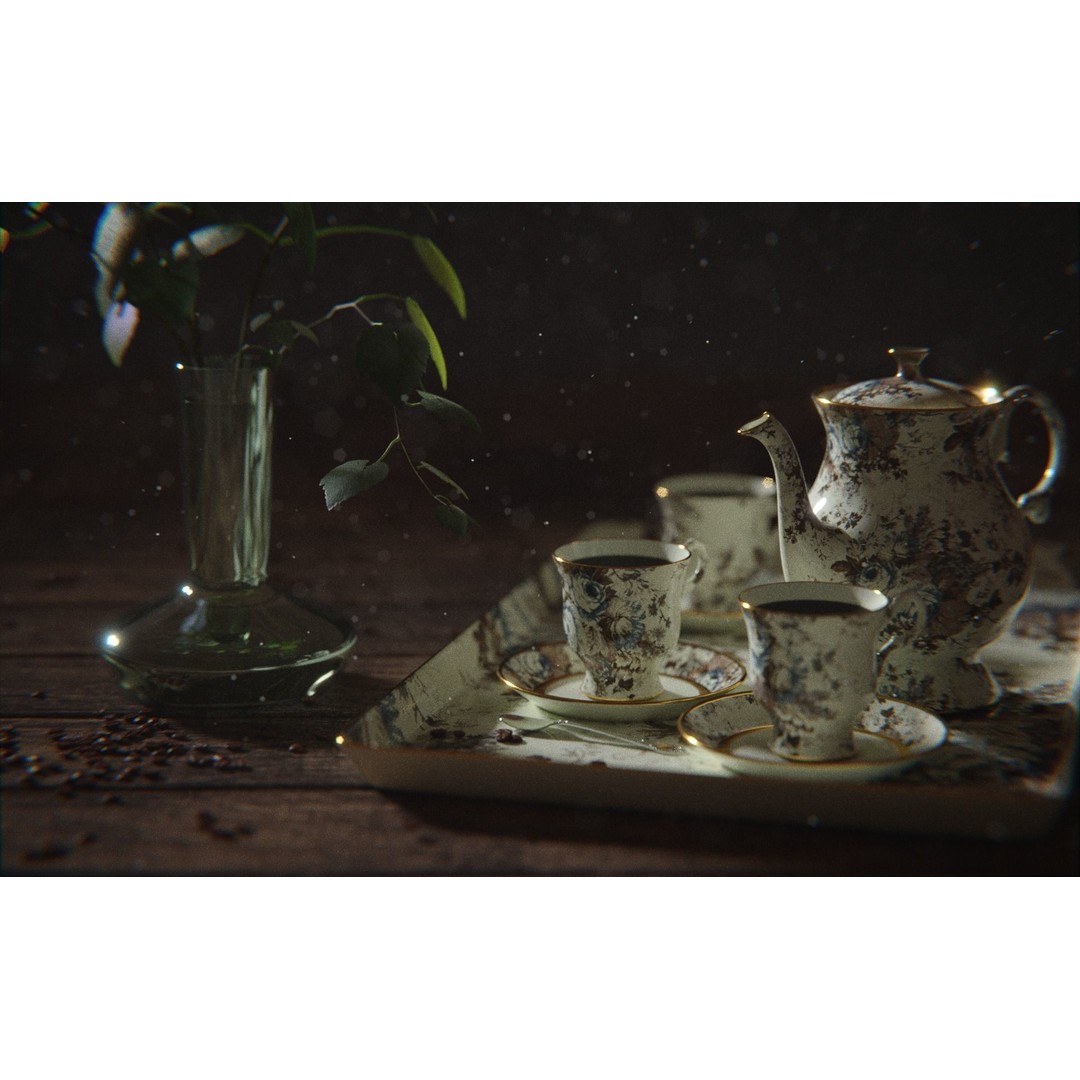 Tea Set 3D Model – High Poly Tableware Scene, Blender, FBX, OBJ - View 9