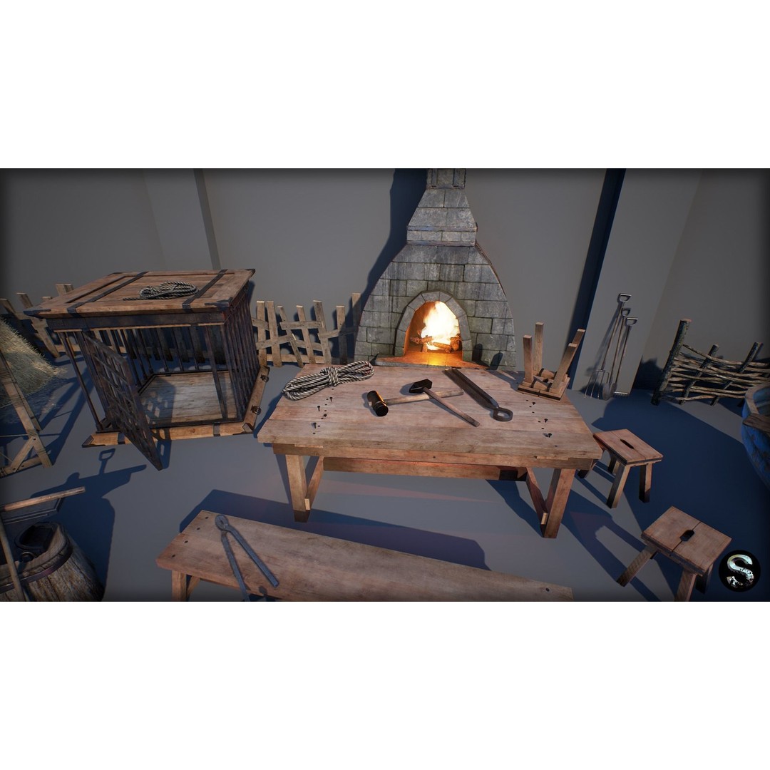 Medieval Props Pack 2 3D Model – Low Poly Fantasy Assets, FBX - View 4