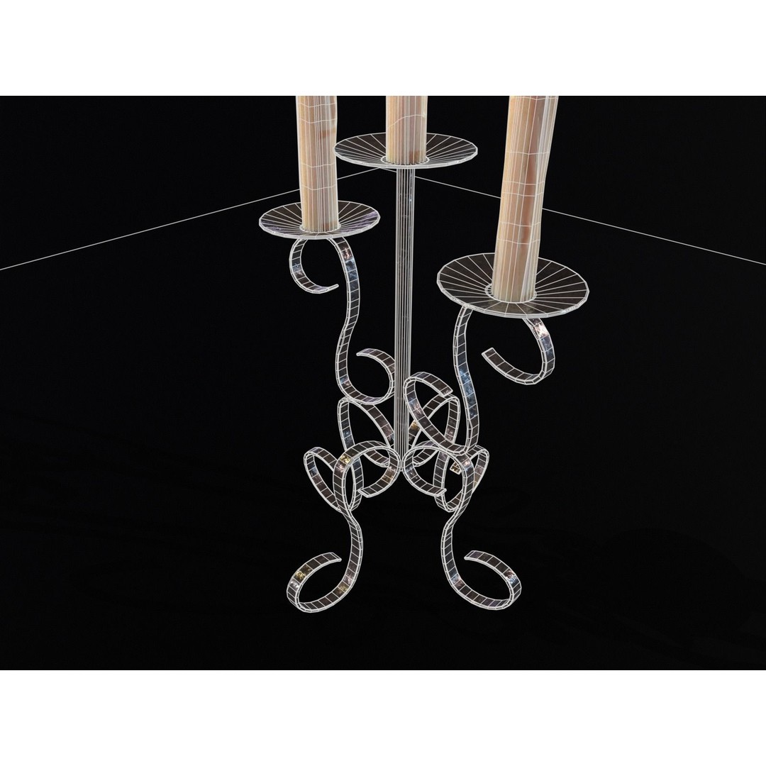 Elegant Iron Cased Three Point Candelabra 3D Model – Low Poly PBR Asset, FBX