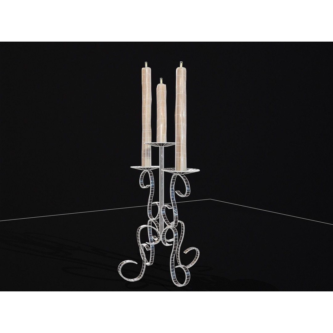 Elegant Iron Cased Three Point Candelabra 3D Model – Low Poly PBR Asset, FBX - View 10