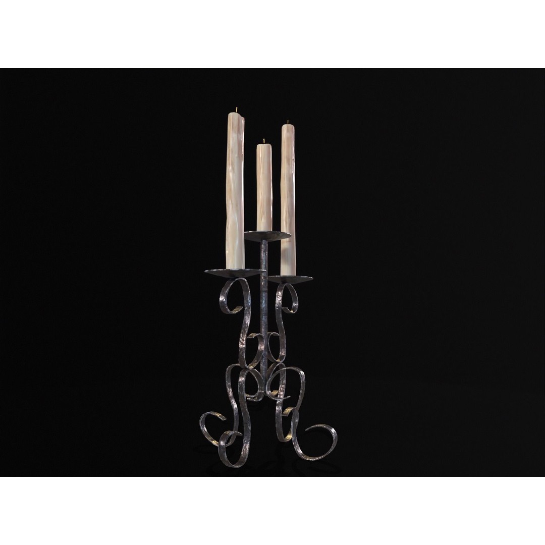 Elegant Iron Cased Three Point Candelabra 3D Model – Low Poly PBR Asset, FBX - View 11