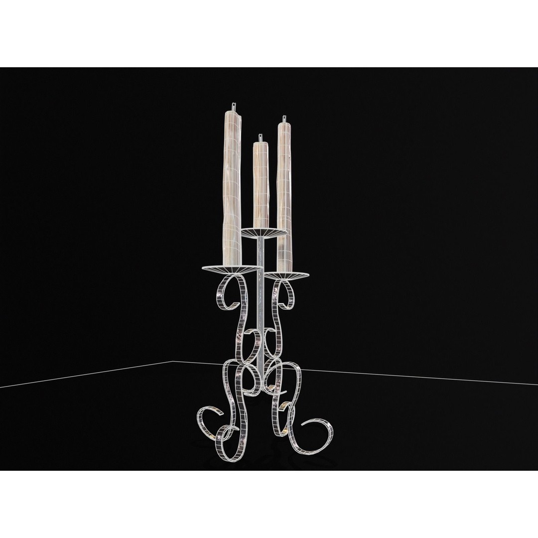 Elegant Iron Cased Three Point Candelabra 3D Model – Low Poly PBR Asset, FBX - View 12
