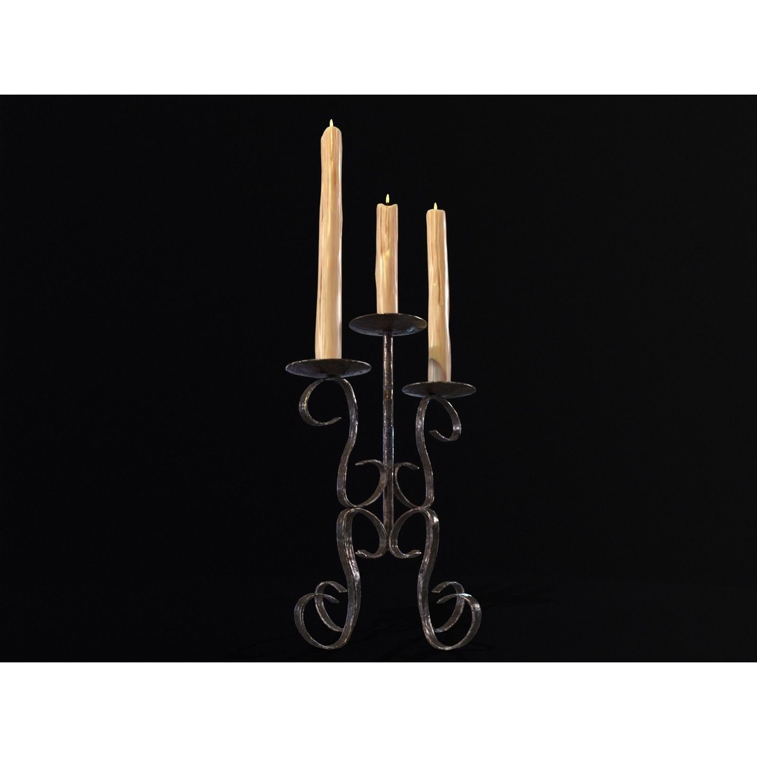 Elegant Iron Cased Three Point Candelabra 3D Model – Low Poly PBR Asset, FBX - View 13