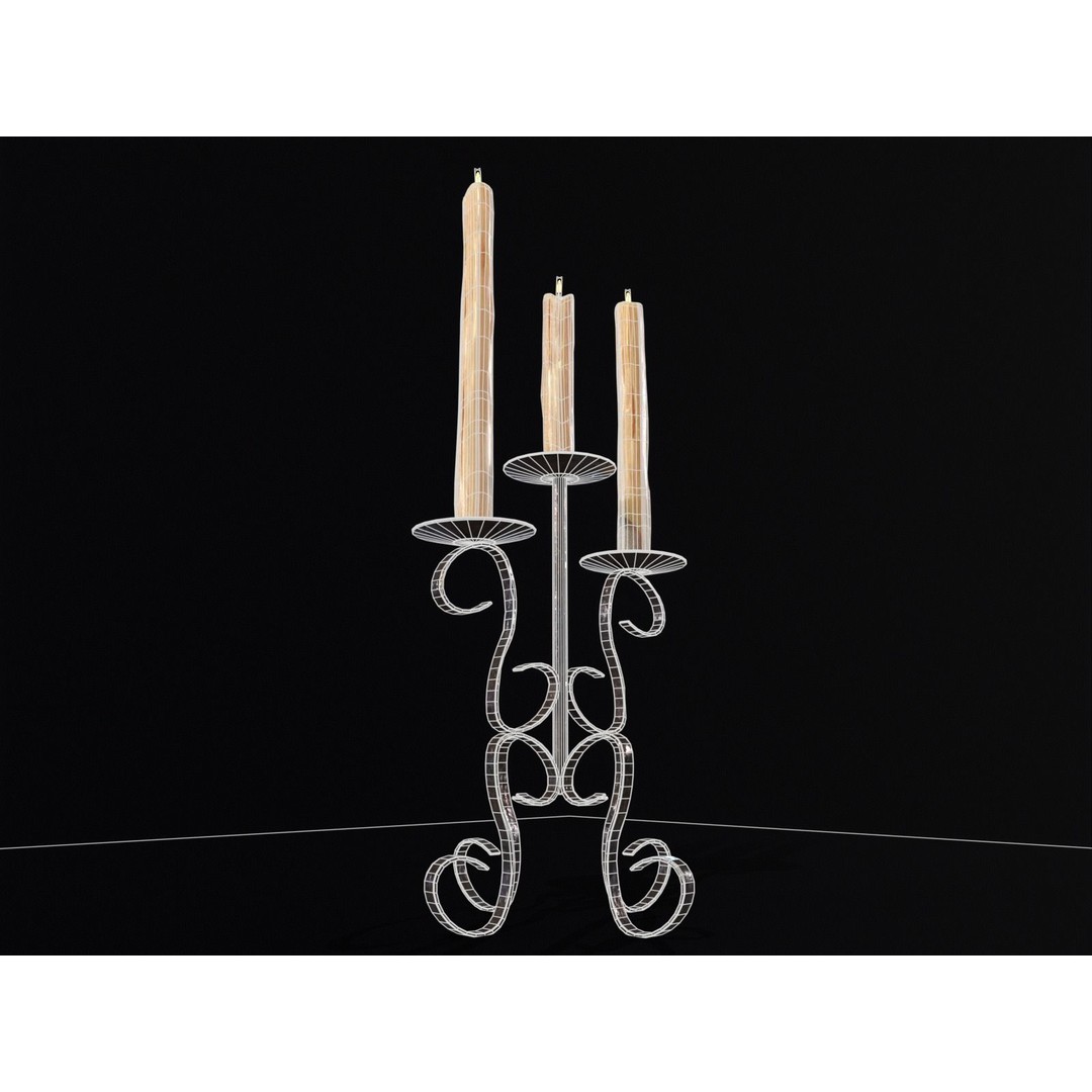Elegant Iron Cased Three Point Candelabra 3D Model – Low Poly PBR Asset, FBX - View 14