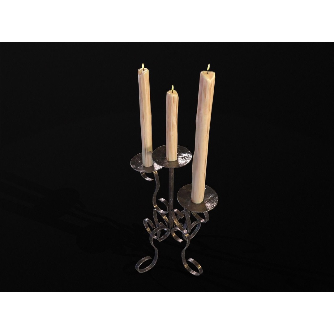 Elegant Iron Cased Three Point Candelabra 3D Model – Low Poly PBR Asset, FBX - View 15