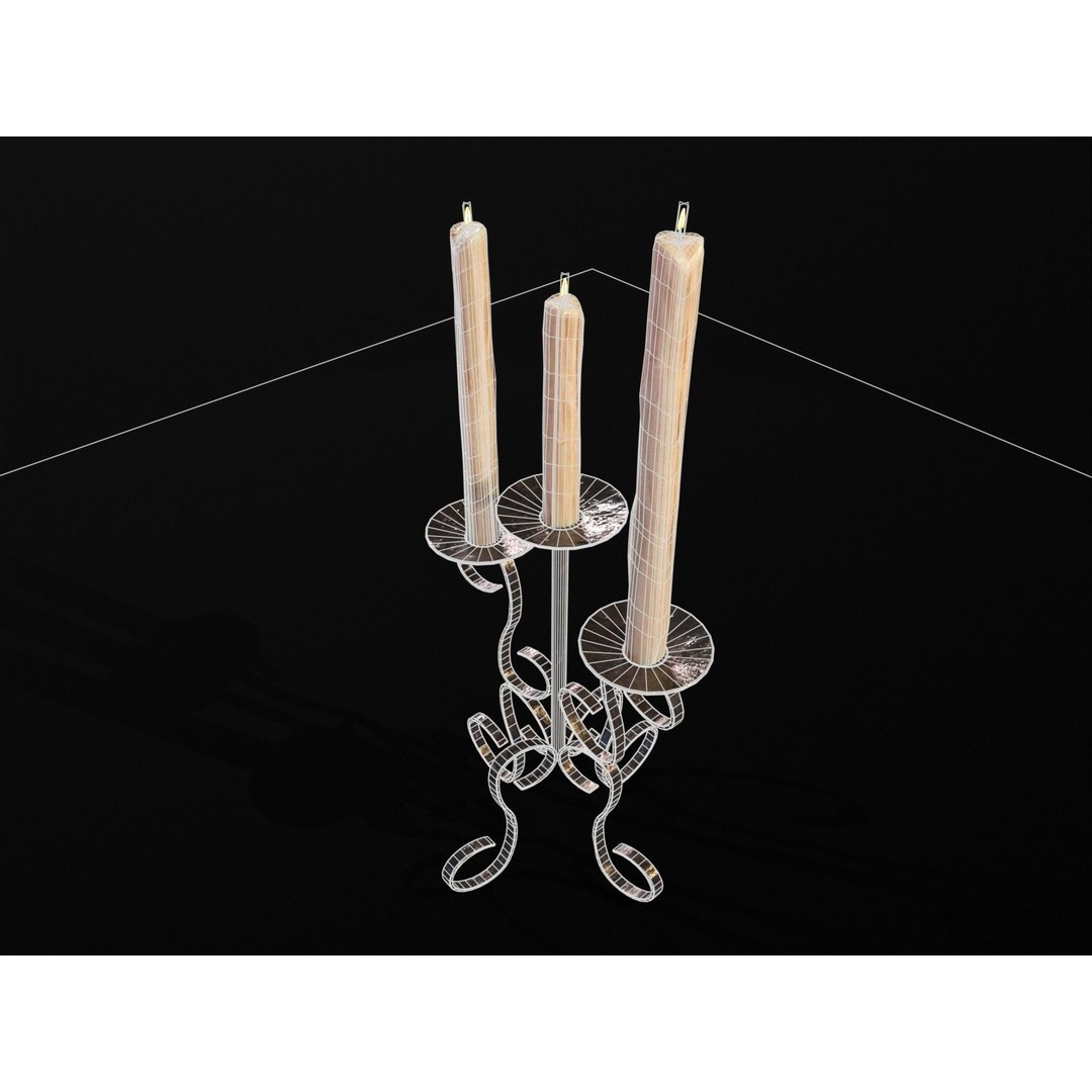 Elegant Iron Cased Three Point Candelabra 3D Model – Low Poly PBR Asset, FBX - View 16