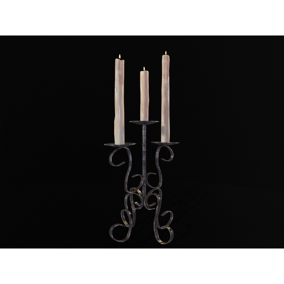 Elegant Iron Cased Three Point Candelabra 3D Model – Low Poly PBR Asset, FBX - View 17