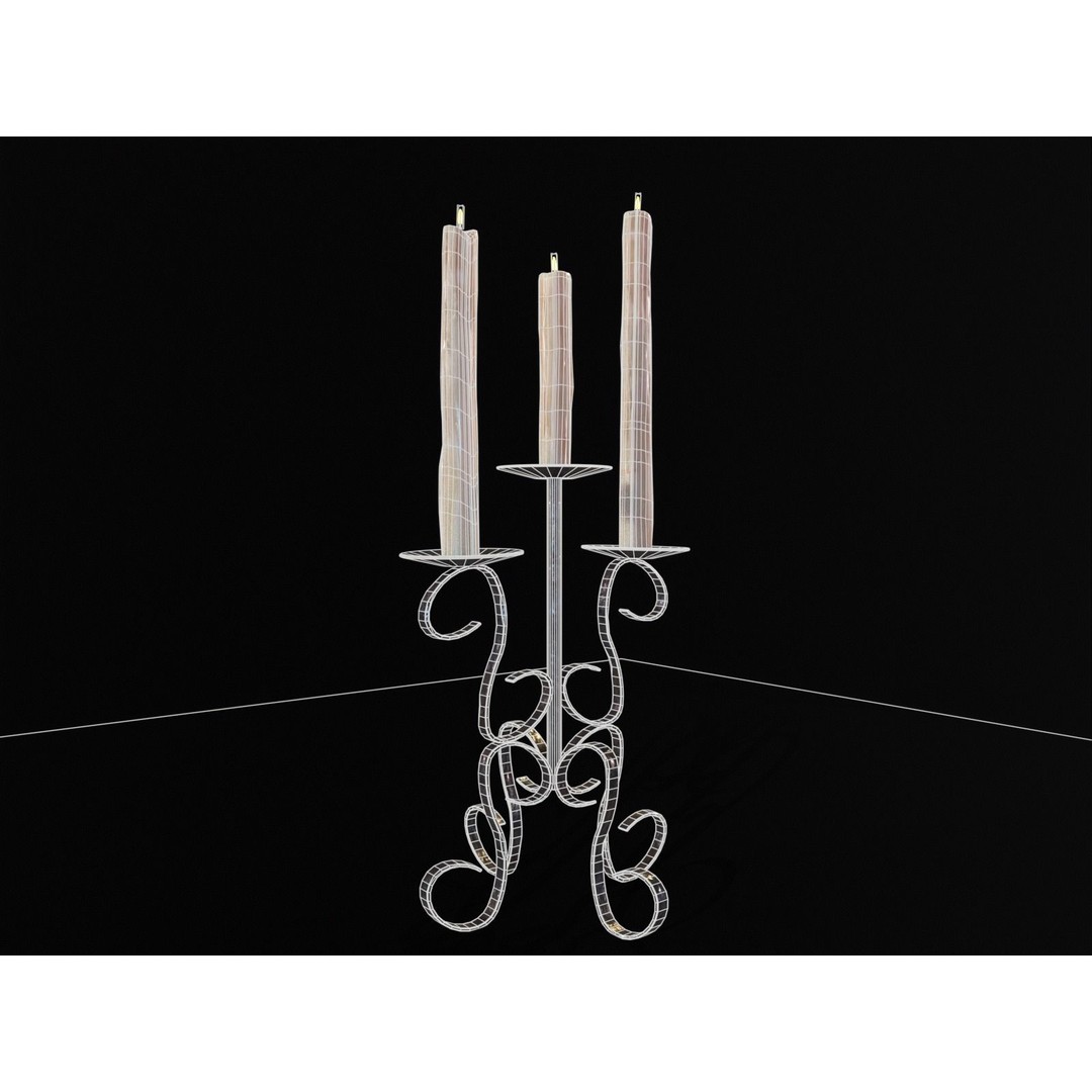 Elegant Iron Cased Three Point Candelabra 3D Model – Low Poly PBR Asset, FBX - View 18