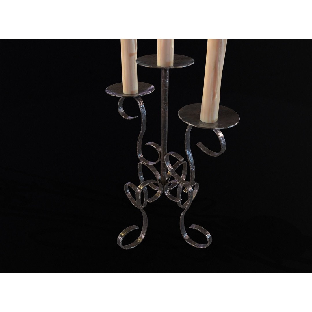 Elegant Iron Cased Three Point Candelabra 3D Model – Low Poly PBR Asset, FBX - View 21