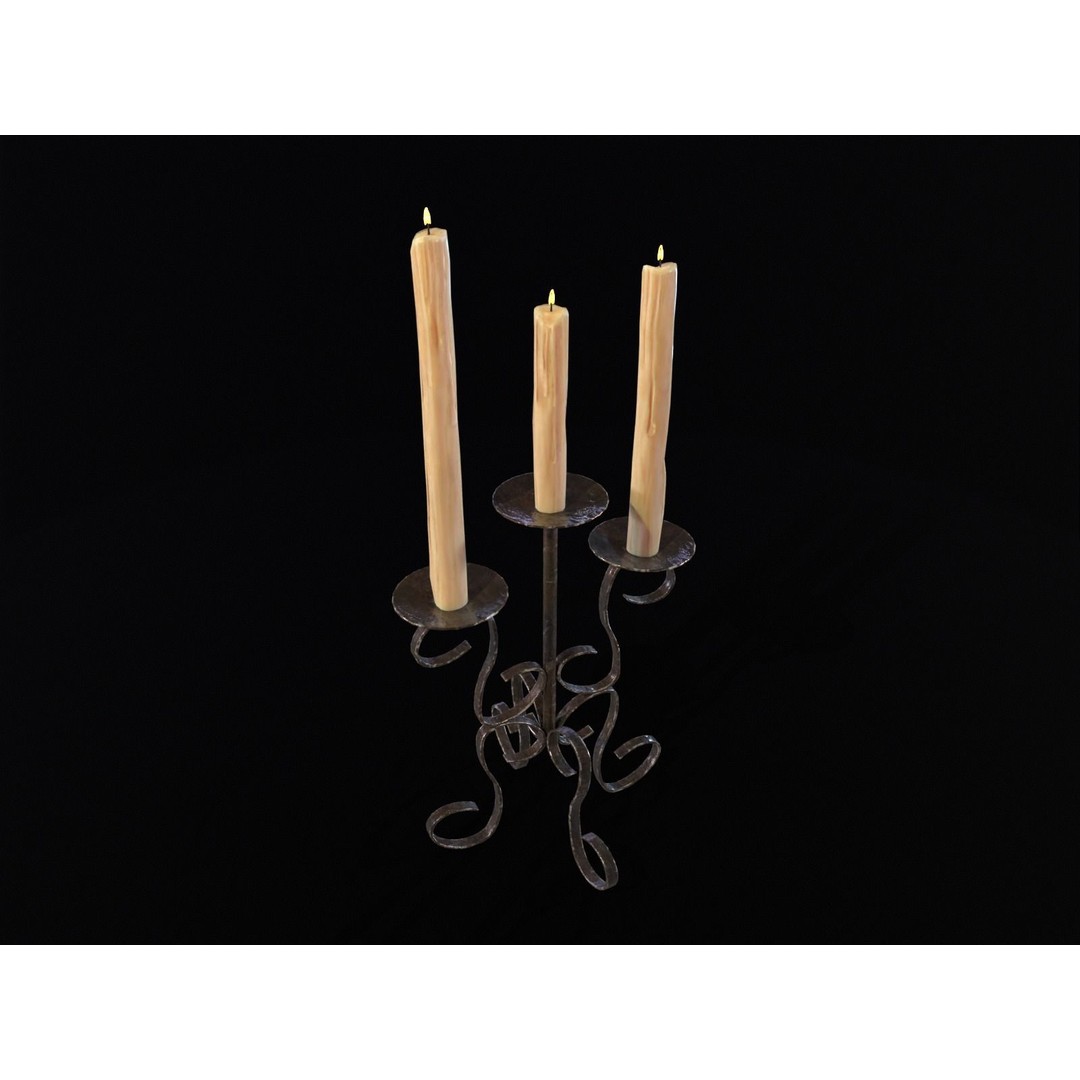 Elegant Iron Cased Three Point Candelabra 3D Model – Low Poly PBR Asset, FBX - View 3