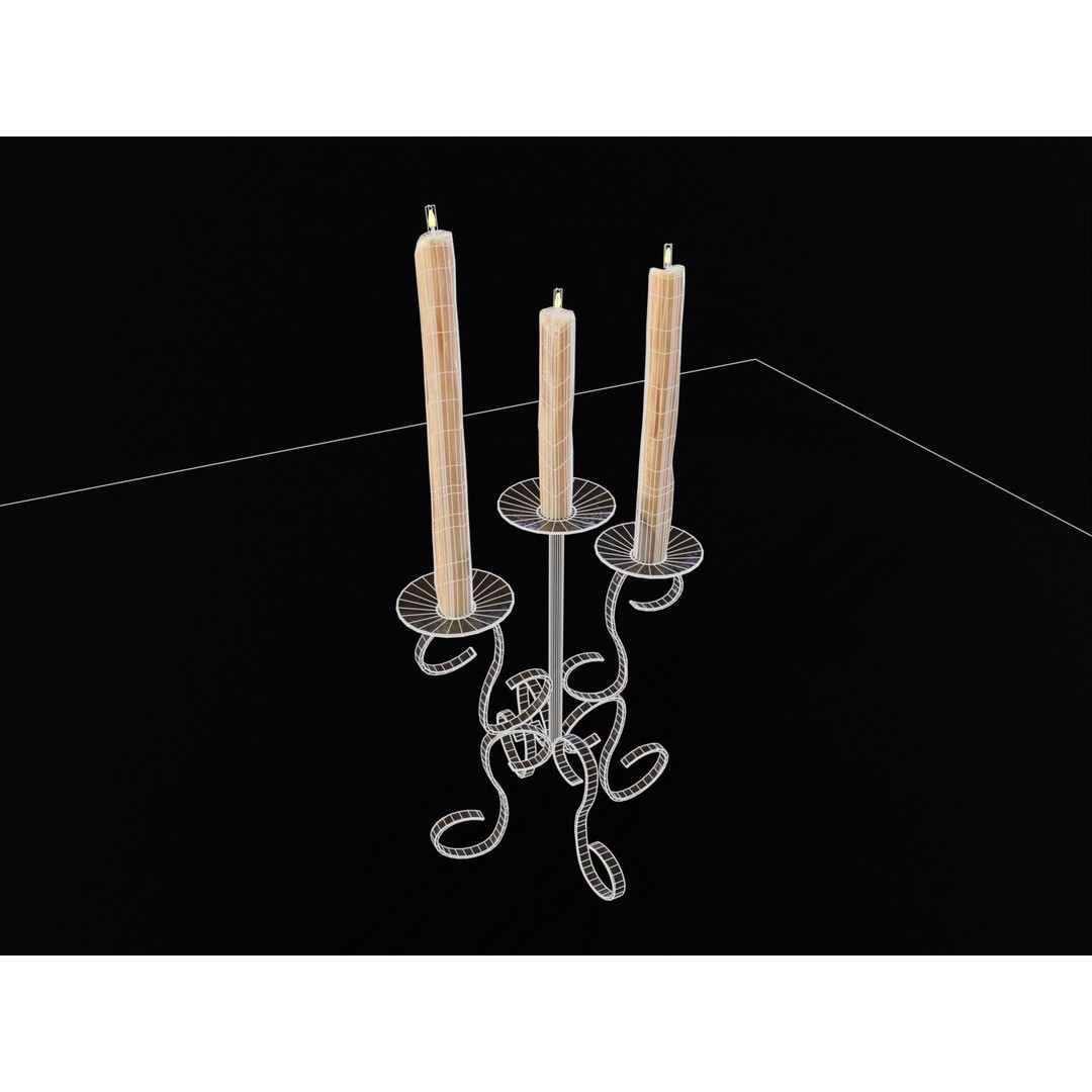 Elegant Iron Cased Three Point Candelabra 3D Model – Low Poly PBR Asset, FBX - View 4