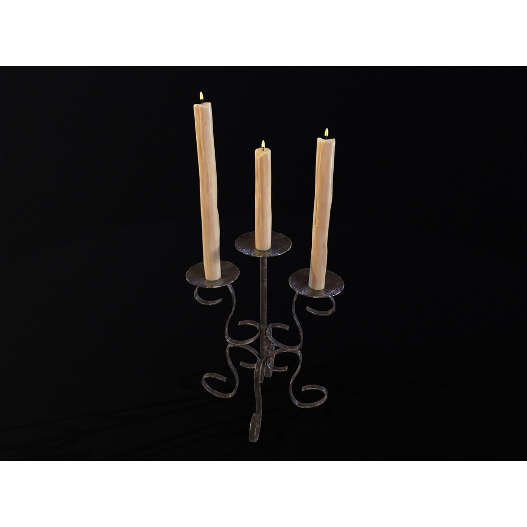 Elegant Iron Cased Three Point Candelabra 3D Model – Low Poly PBR Asset, FBX - View 5