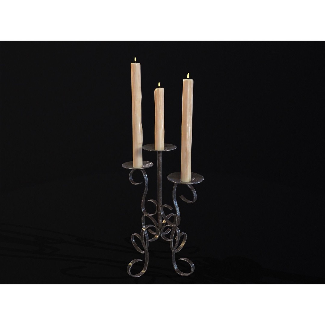 Elegant Iron Cased Three Point Candelabra 3D Model – Low Poly PBR Asset, FBX - View 7