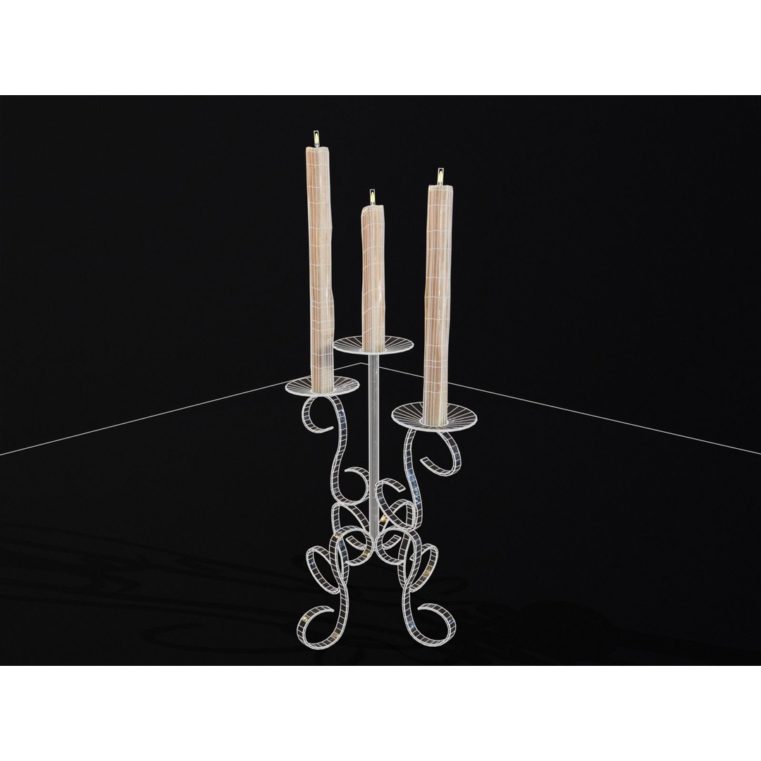 Elegant Iron Cased Three Point Candelabra 3D Model – Low Poly PBR Asset, FBX - View 8