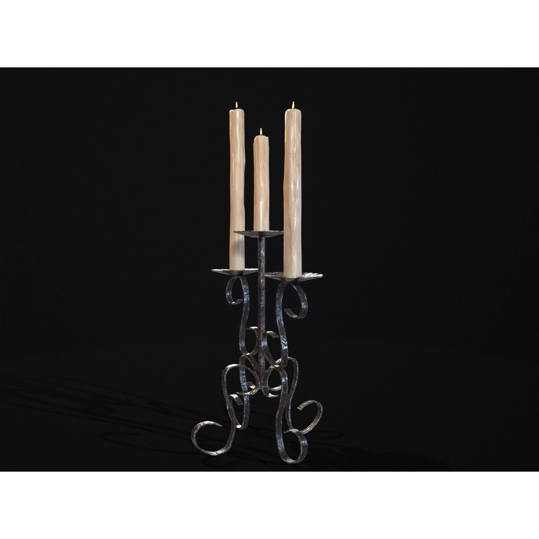Elegant Iron Cased Three Point Candelabra 3D Model – Low Poly PBR Asset, FBX - View 9