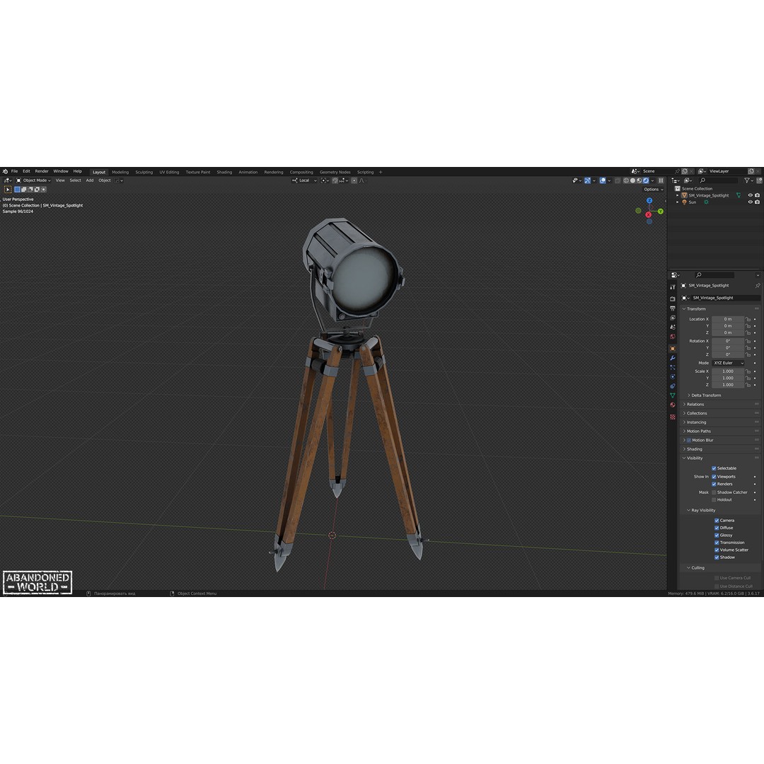 Vintage Spotlight 3D Model – Low Poly Game Asset for Interior Use - View 12