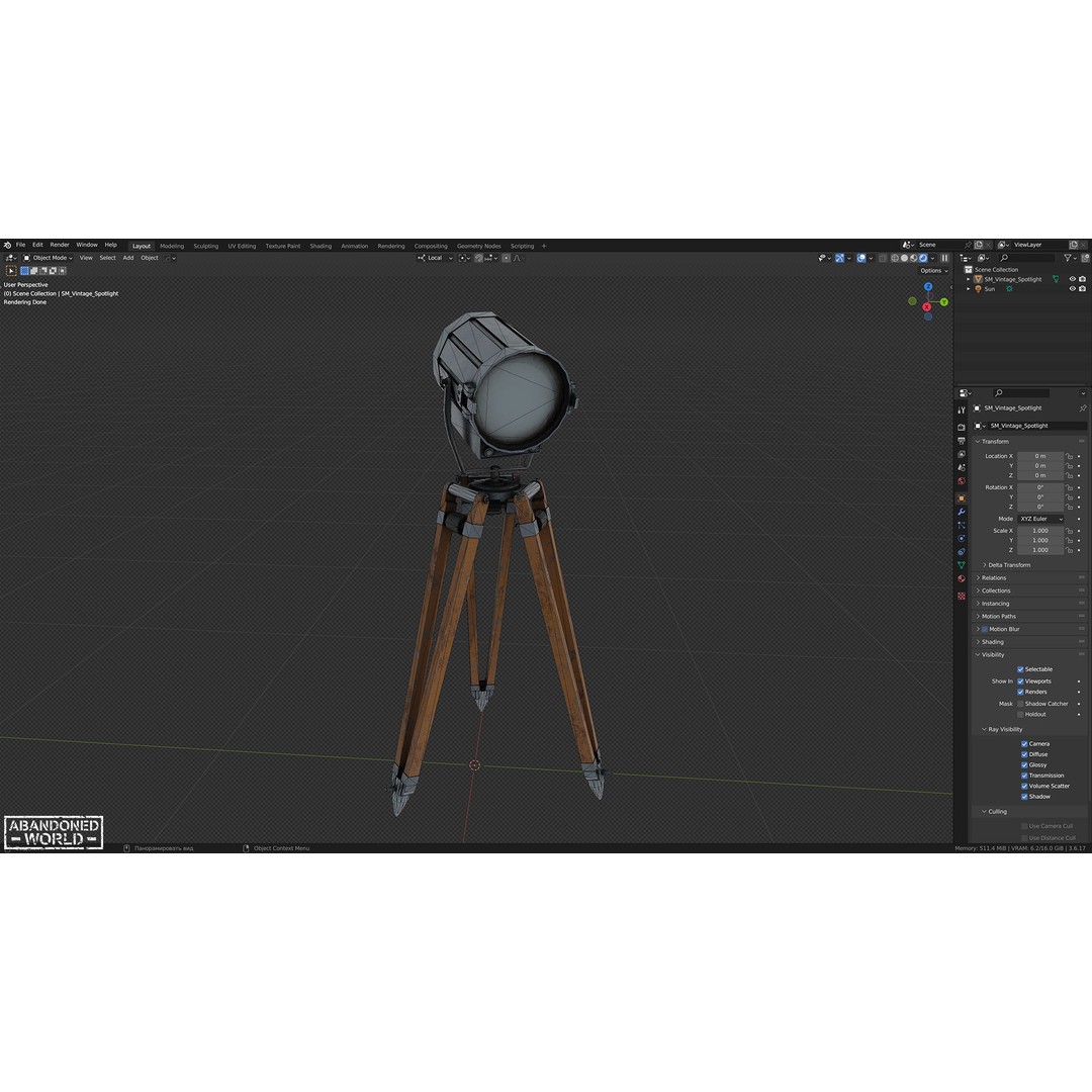 Vintage Spotlight 3D Model – Low Poly Game Asset for Interior Use - View 13