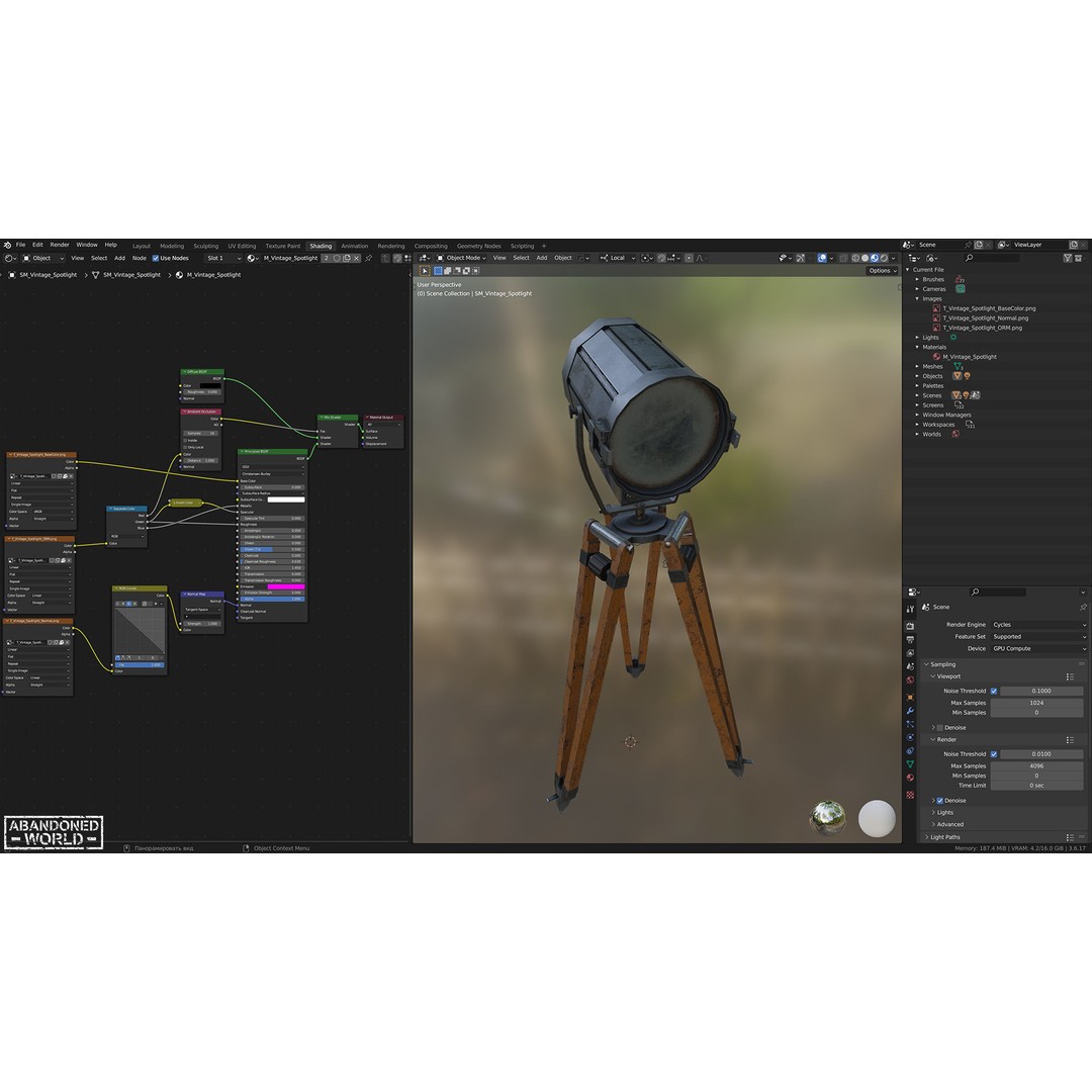 Vintage Spotlight 3D Model – Low Poly Game Asset for Interior Use - View 14