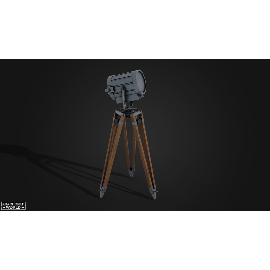 Vintage Spotlight 3D Model – Low Poly Game Asset for Interior Use - View 8