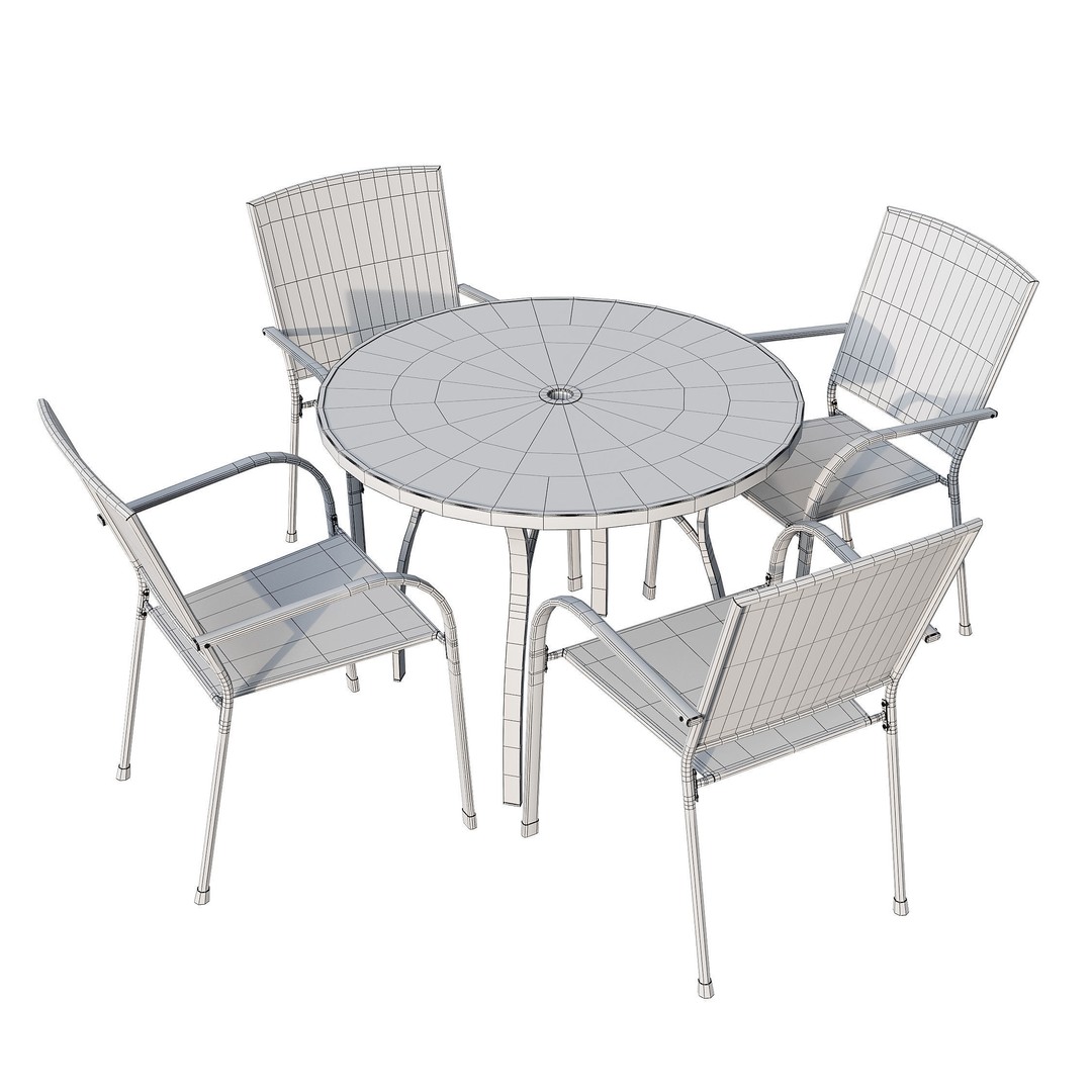 Brenner Round Dining Set 3D Model – Metal Outdoor Furniture, FBX, OBJ - View 11