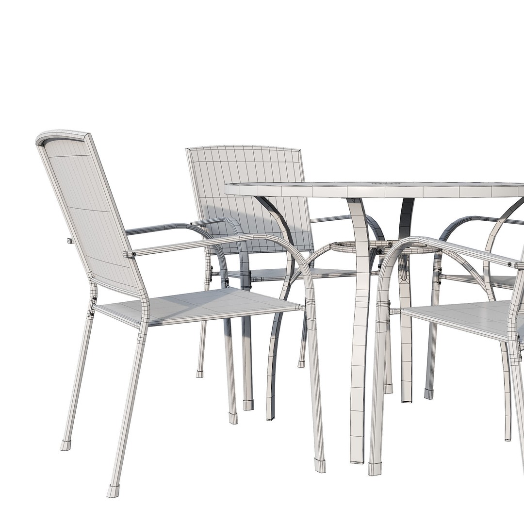 Brenner Round Dining Set 3D Model – Metal Outdoor Furniture, FBX, OBJ - View 12