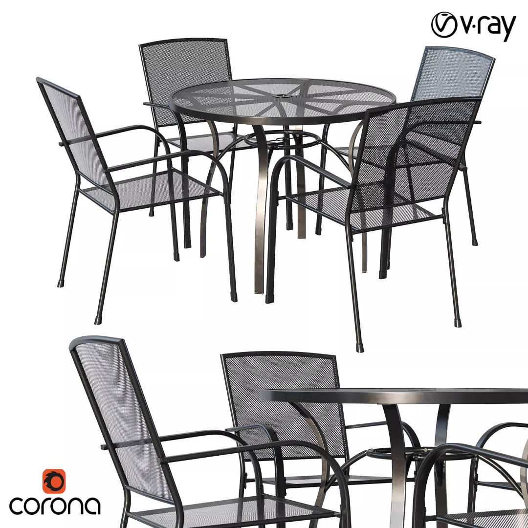 Brenner Round Dining Set 3D Model – Metal Outdoor Furniture, FBX, OBJ - View 2