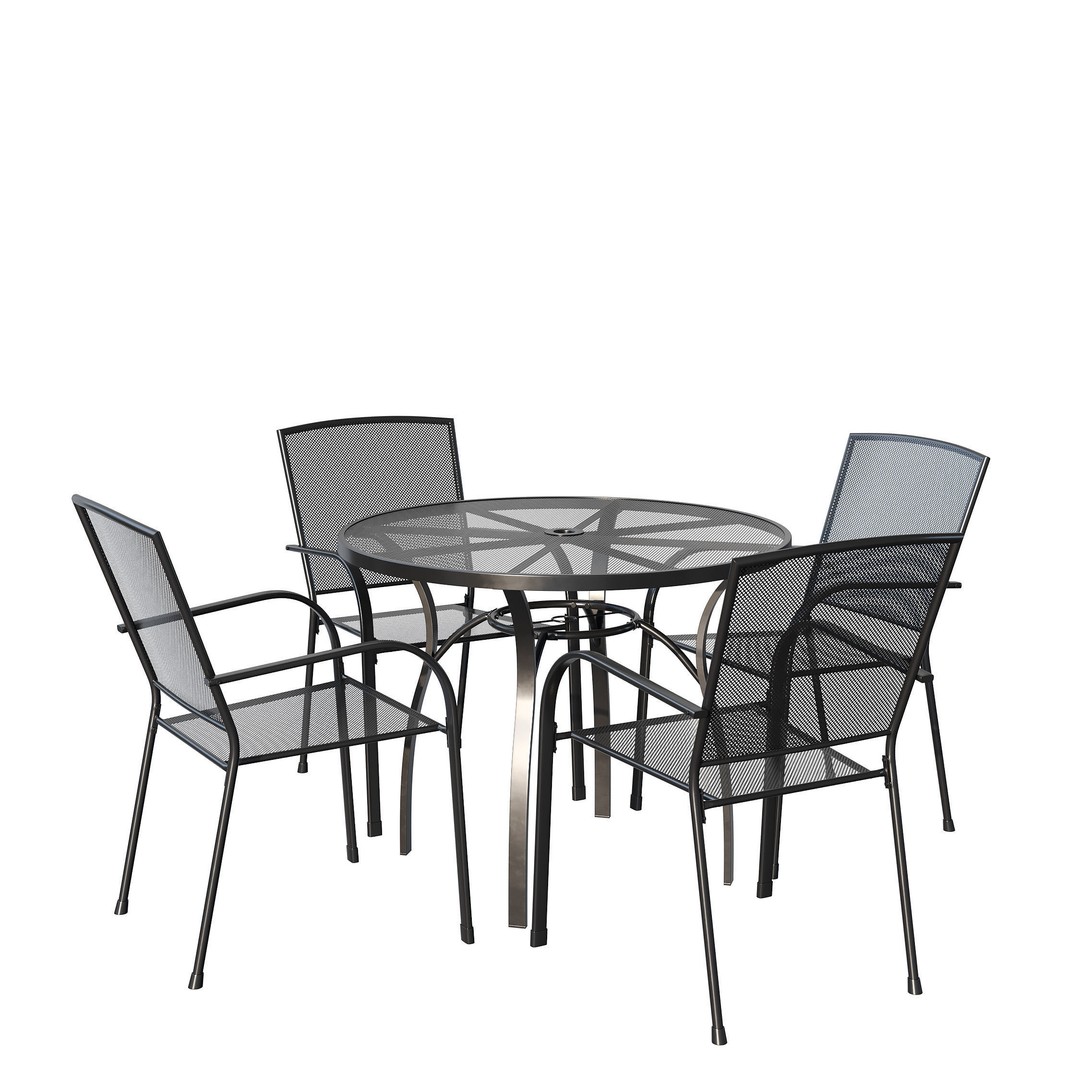 Brenner Round Dining Set 3D Model – Metal Outdoor Furniture, FBX, OBJ - View 3