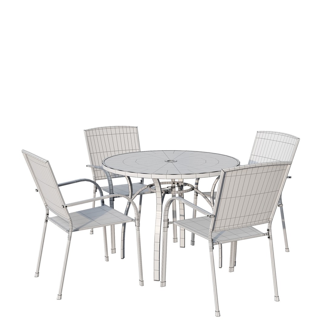 Brenner Round Dining Set 3D Model – Metal Outdoor Furniture, FBX, OBJ - View 8