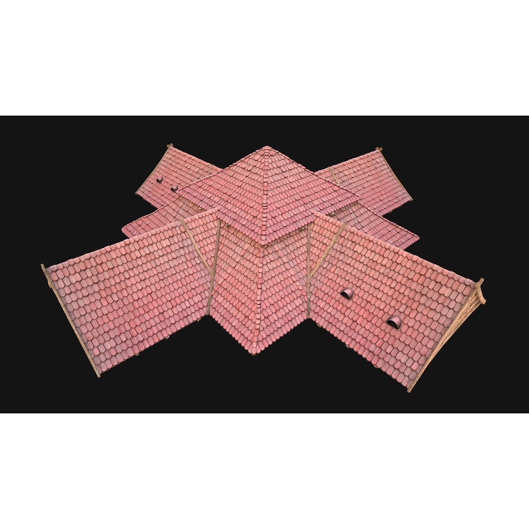 Medieval Roof Tile 3D Model – Low Poly Modular Game Asset, FBX - View 11