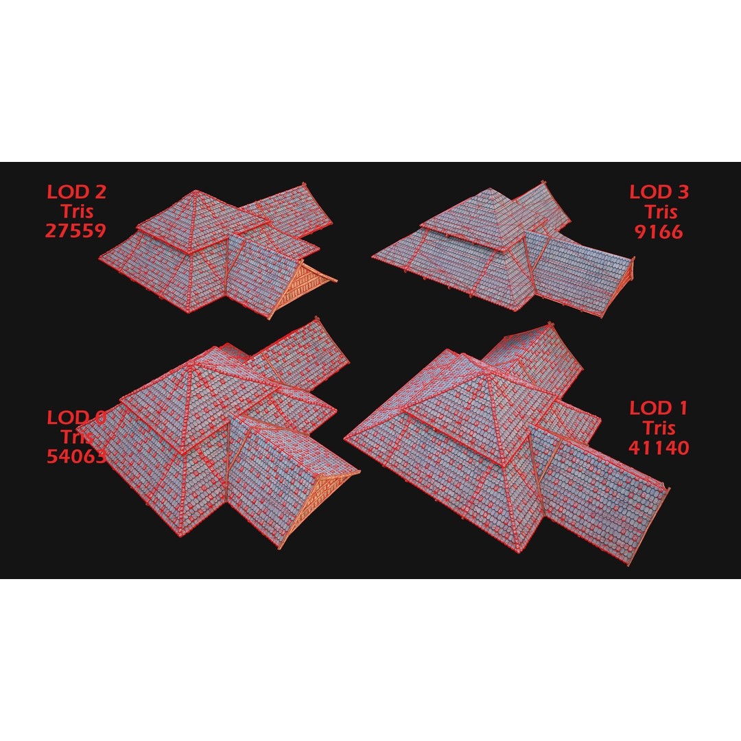 Medieval Roof Tile 3D Model – Low Poly Modular Game Asset, FBX - View 19