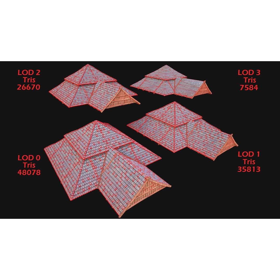 Medieval Roof Tile 3D Model – Low Poly Modular Game Asset, FBX - View 7