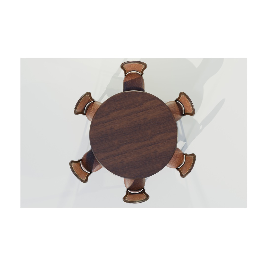 Classic Table 3D Model – Vintage Wooden Dining Set with PBR Textures - View 11